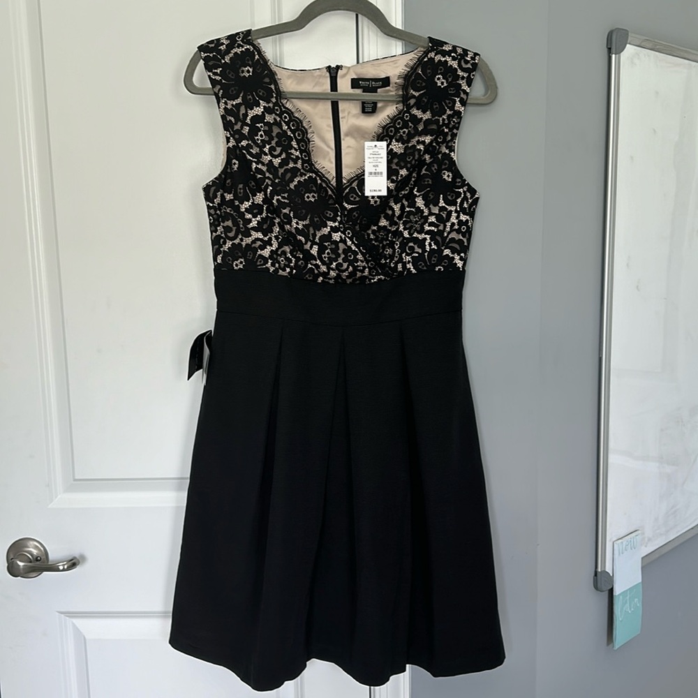 White House Black Market - Black Lace Bodice Faille Dress